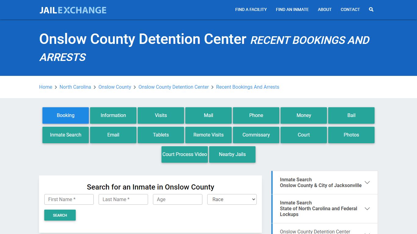 Onslow County Detention Center Recent Bookings And Arrests - Jail Exchange