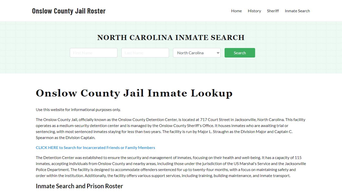 Onslow County Jail Roster Lookup, NC, Inmate Search